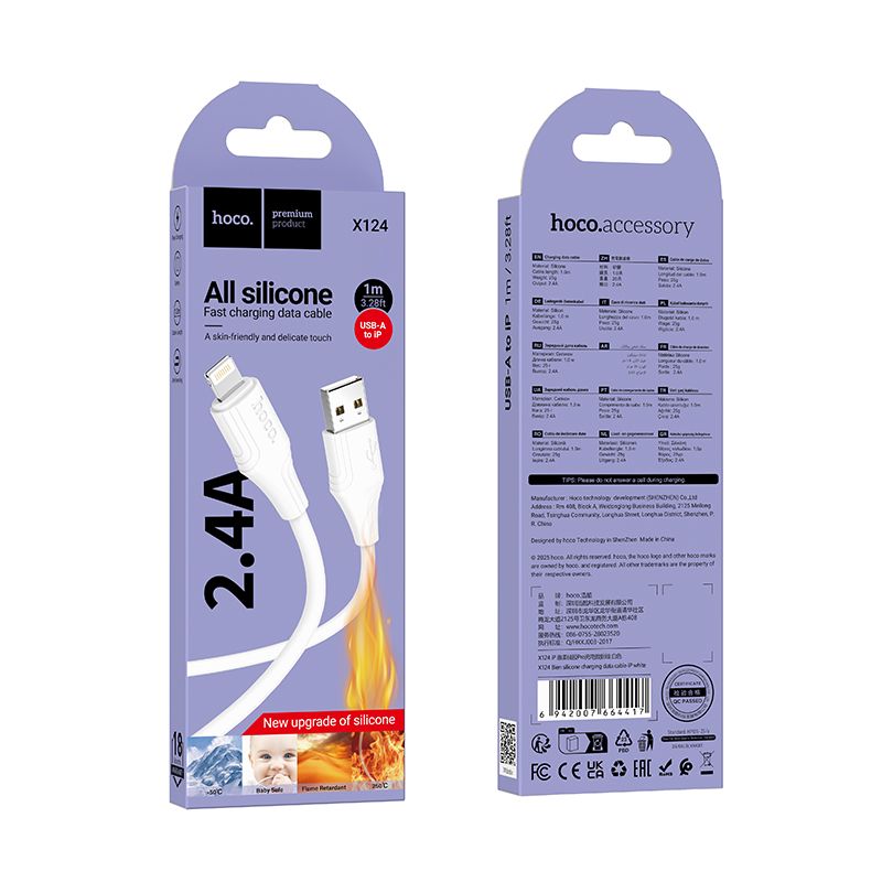 Daten- und Ladekabel USB-A - Lightning HOCO X124, 18W, 1m, Weiß