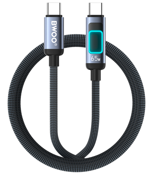 Câble de données et de charge USB-C - USB-C BWOO X324CC Display, 65W, 1m, Noir