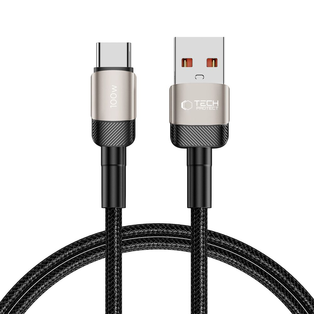 USB-A naar USB-C Data- en Oplaadkabel Tech-Protect Ultraboost EVO, 100W, 1m, Zilver