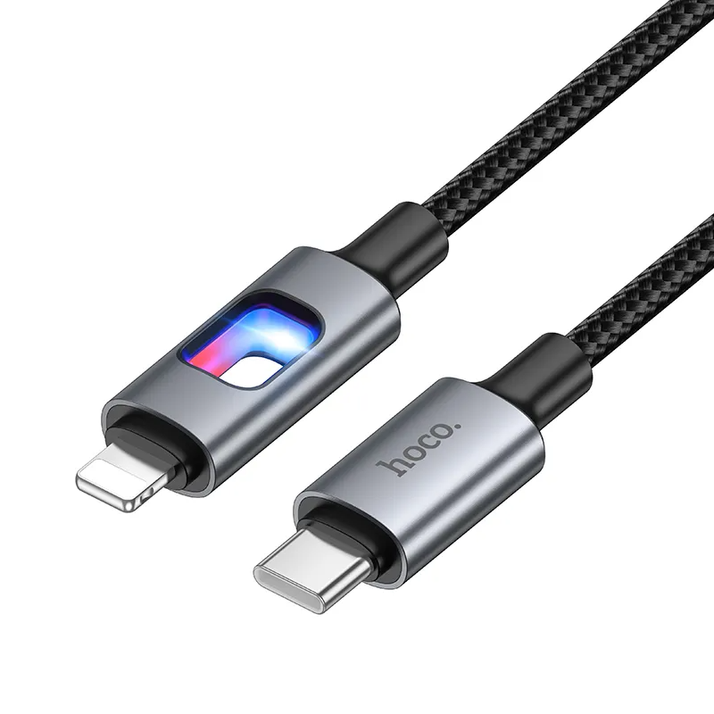 USB-C - Lightning Datakabel en Oplaadkabel HOCO U144 Led, 27W, 1,2m, Zwart