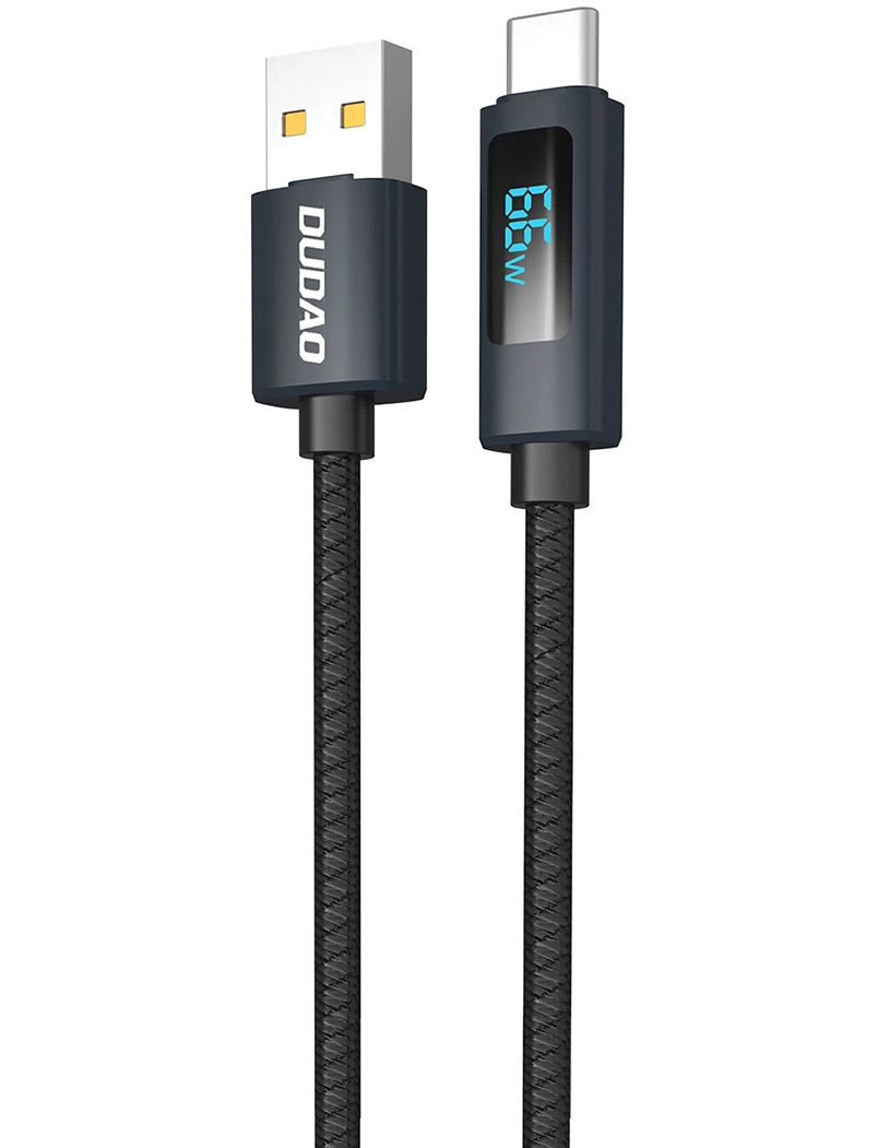 USB-A - USB-C Dudao L7T Display Gegevens- en Oplaadkabel, 66W, 1m, Zwart