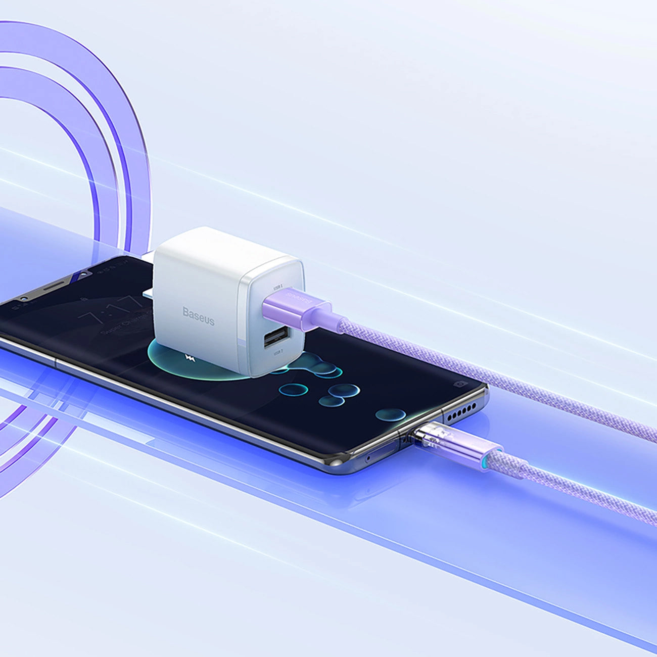 Câble de Données et de Charge USB-A - USB-C Baseus Explorer, 100W, 1m, Mauve CATS010405