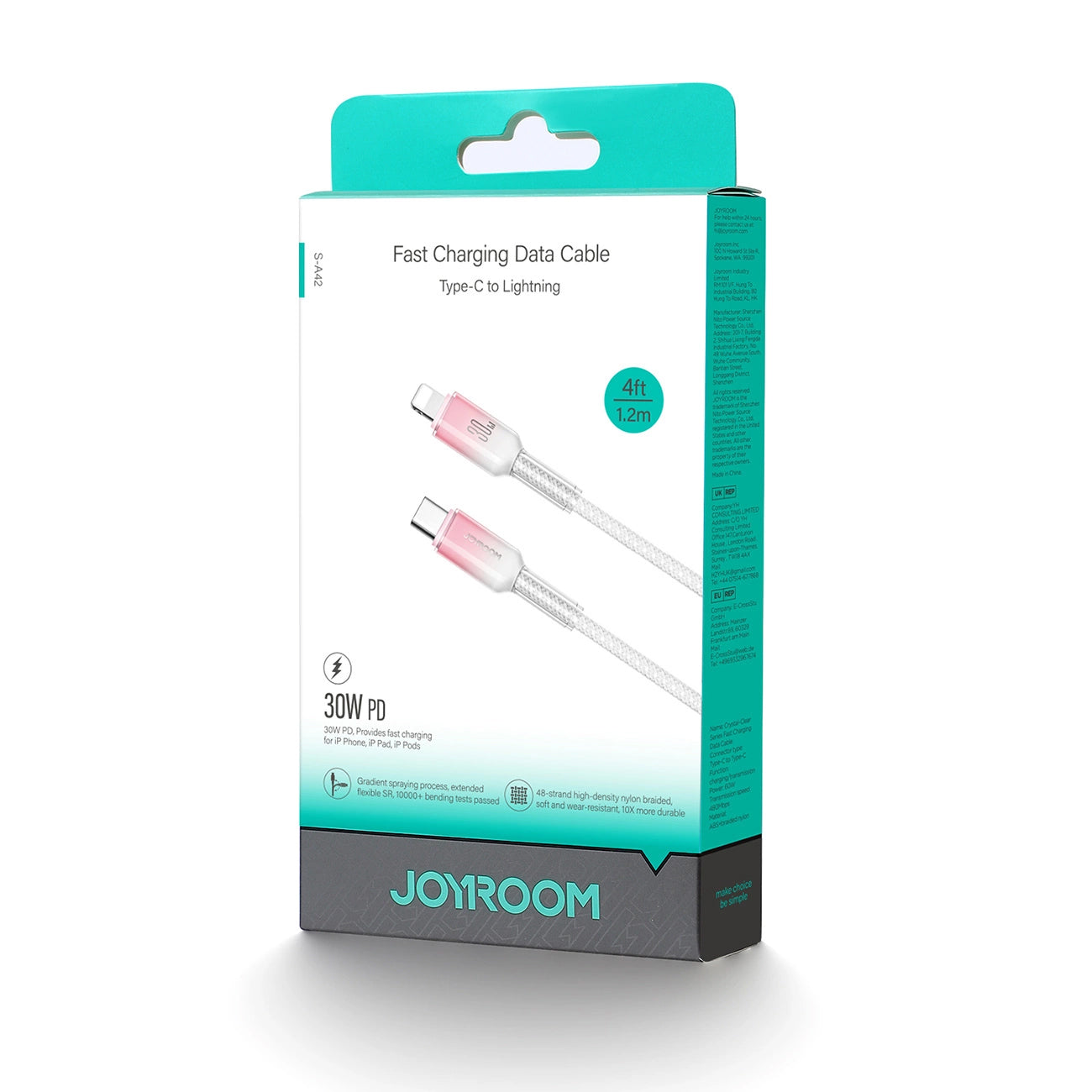 USB-C - Lightning Data- en Oplaadkabel Joyroom S-A42, 30W, 1,2m, Wit