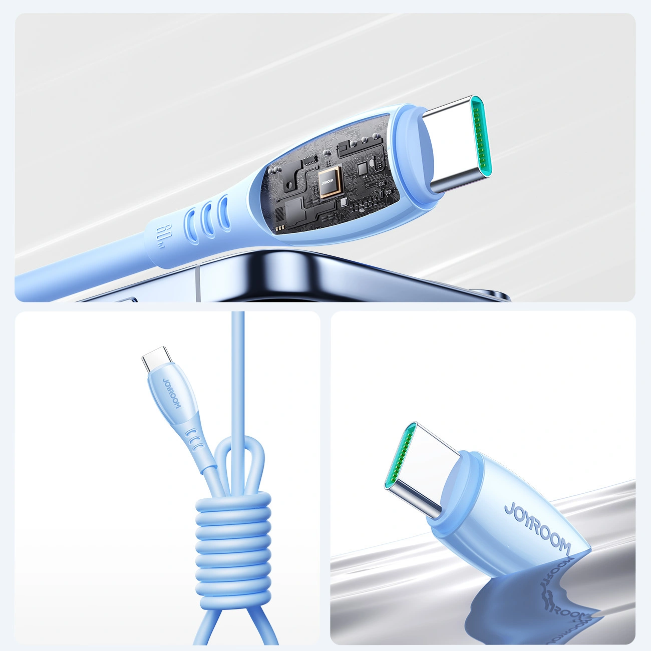 Câble de Données et de Charge USB-C - USB-C Joyroom S-A59 Vibrant, 60W, 1.2m, Bleu