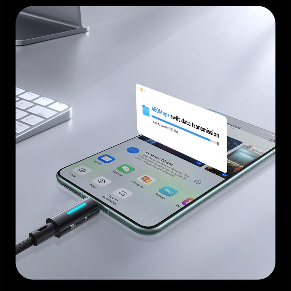 Câble de Données et de Charge USB-A - USB-C Baseus Lit Button Control, 100W, 2m, Noir P10379002121-01