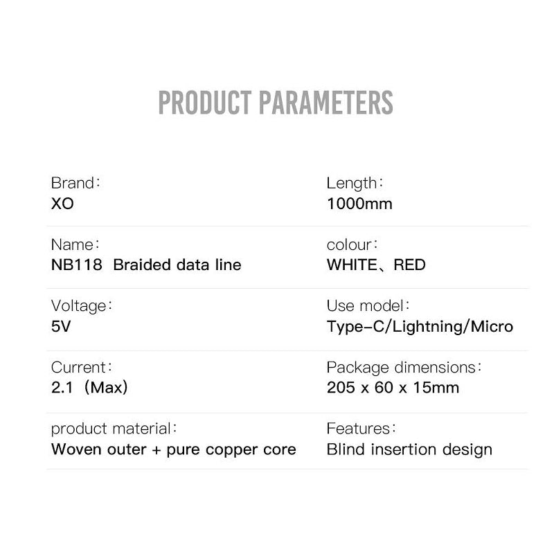 Data- en Oplaadkabel USB-A - microUSB XO Design NB118, 18W, 1m, Rood