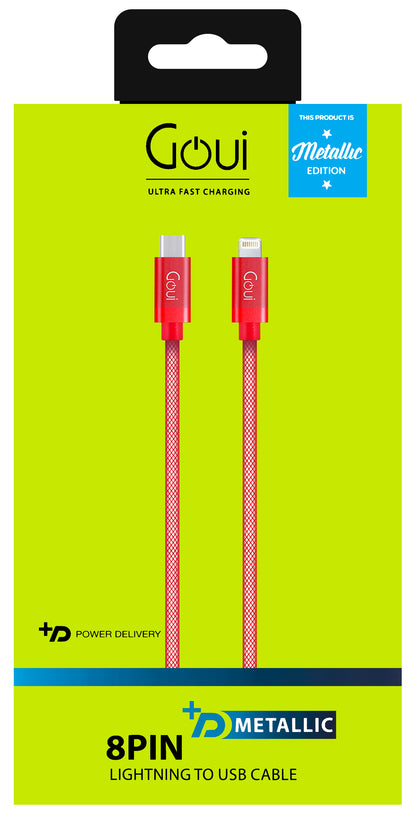 Data- en oplaadkabel USB-C - Lightning Goui Metallic, 18W, 1m, Rood G-METALLICC94-R