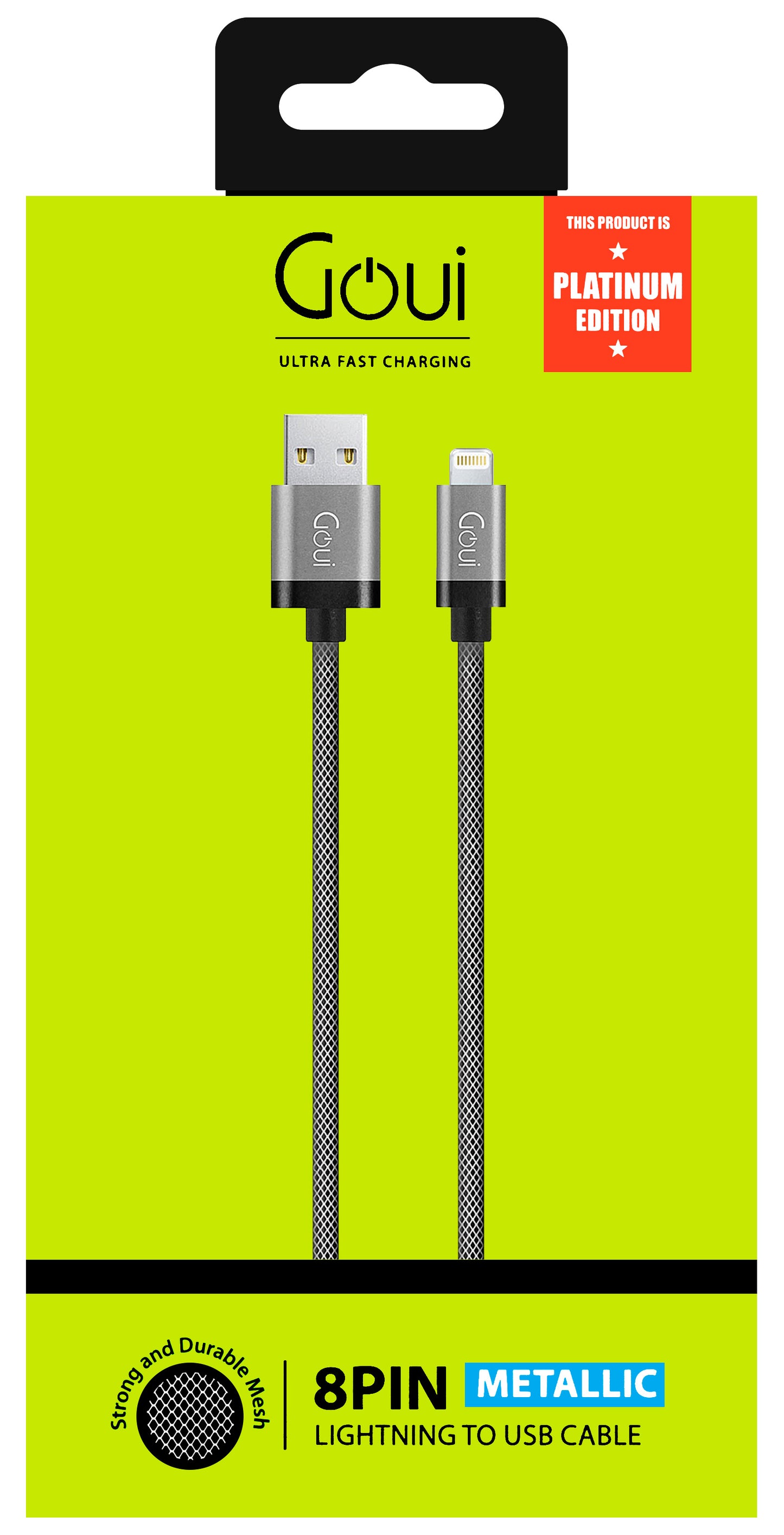 Data- en oplaadkabel USB-A - Lightning Goui Metallic, 18W, 1m, Grijs G-LC8PIN-02S G-LC8PIN-02S