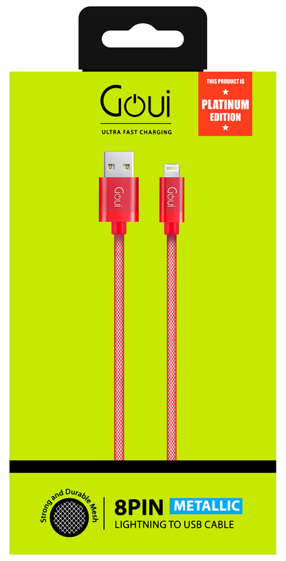 Data- en oplaadkabel USB-A - Lightning Goui Metallic, 18W, 1m, Rood G-LC8PIN-02R