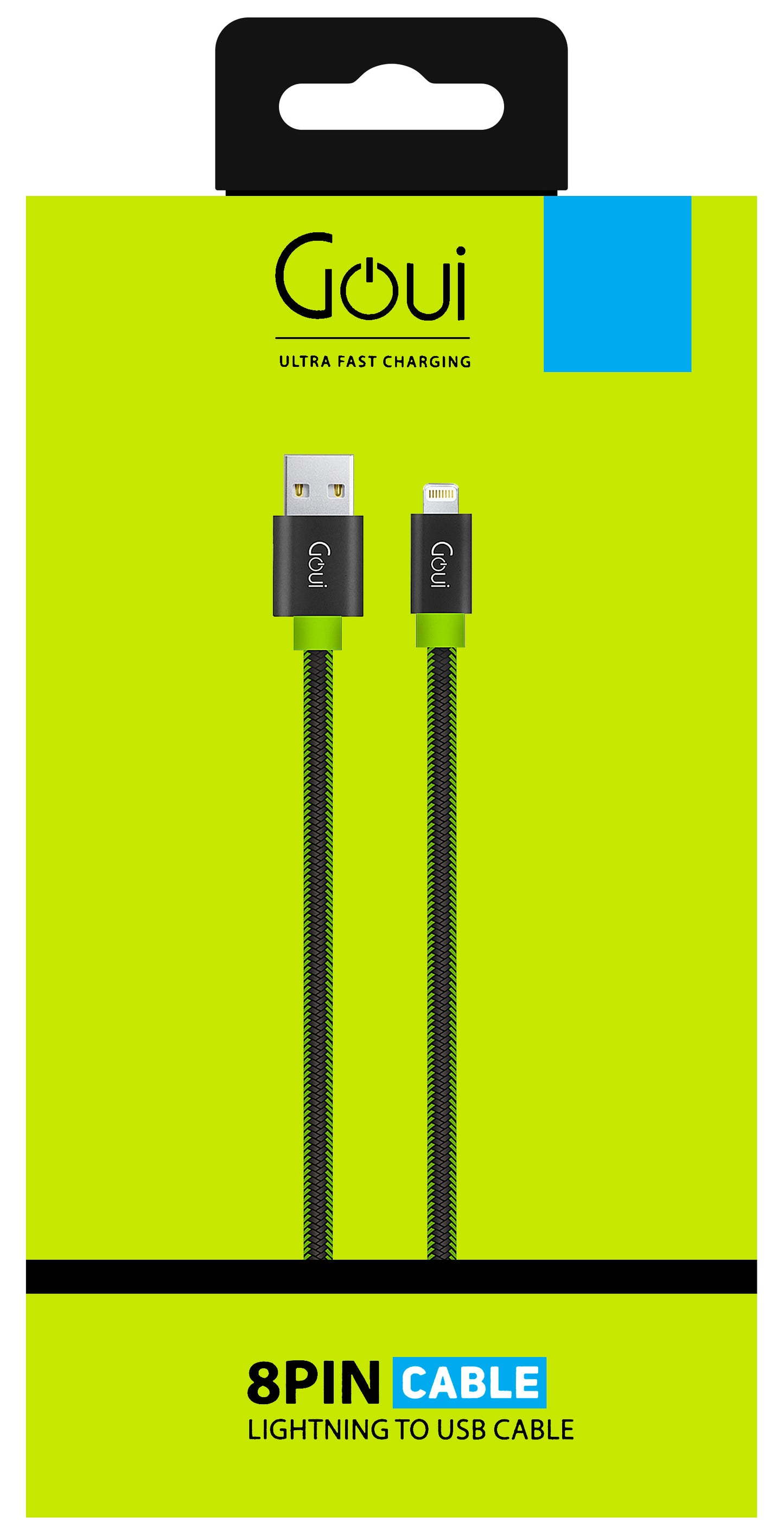 Data- en oplaadkabel USB-A - Lightning Goui Fashion Flat, 18W, 1m, Groen G-LC8PINFBFF-GK