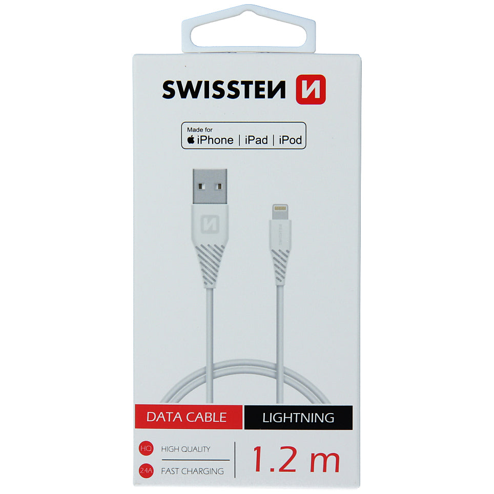 Data- en oplaadkabel USB-A - Lightning Swissten, 18W, 1,2 m, wit 71526501