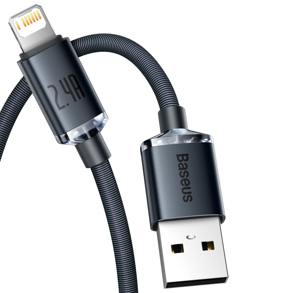 Baseus Crystal Shine USB-A - Lightning data- en oplaadkabel, 20W, 1,2 m, zwart