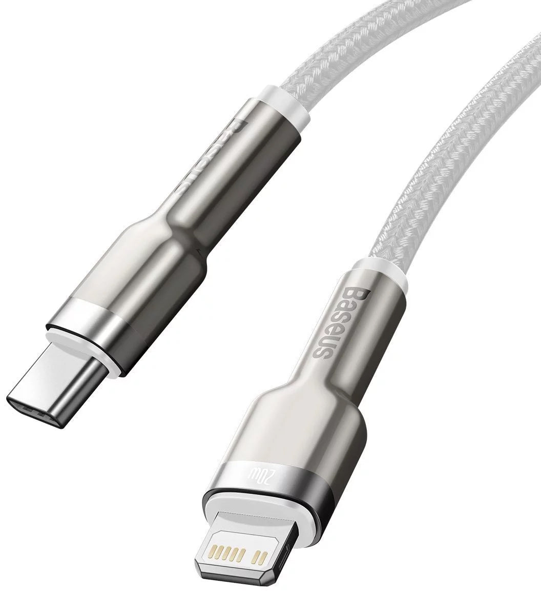 Gegevens- en oplaadkabel USB-C - Lightning Baseus Cafule Metaalserie, 20W, 1m, Wit CATLJK-A02