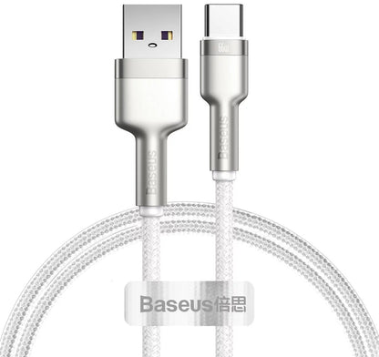 Data- en oplaadkabel USB-A - USB-C Baseus Cafule Metaal Series, 66W, 1m, Wit CAKF000102