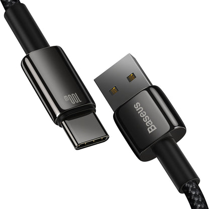 Data- en oplaadkabel USB-A - USB-C Baseus Tungsten Tungsten Gold, 100W, 1m, Zwart CAWJ000001 