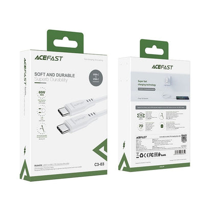 USB-C Data- en Oplaadkabel - USB-C Acefast C3-03, 60W, 1.2m, Wit