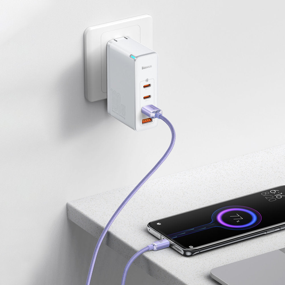 USB-A - USB-C Data- en Oplaadkabel Baseus Crystal Shine Series, 100W, 2m, Paars CAJY000505