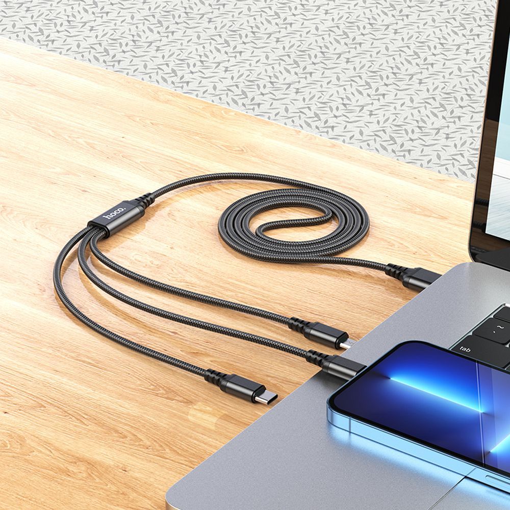 Ladekabel USB-A - Lightning / microUSB / USB-C HOCO X76 3in1, 18W, 1m, Schwarz