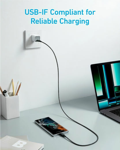 USB-C Data- en Oplaadkabel - USB-C Anker 322, 60W, 0.9m, Zwart A81F5G11