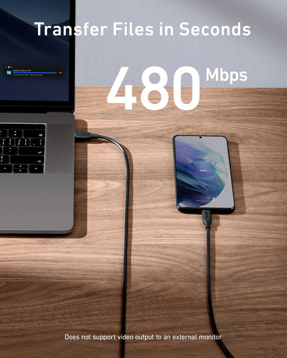 Câble de données et de charge USB-C - USB-C Anker 543, 100W, 1.8m, Noir A80E2G11 