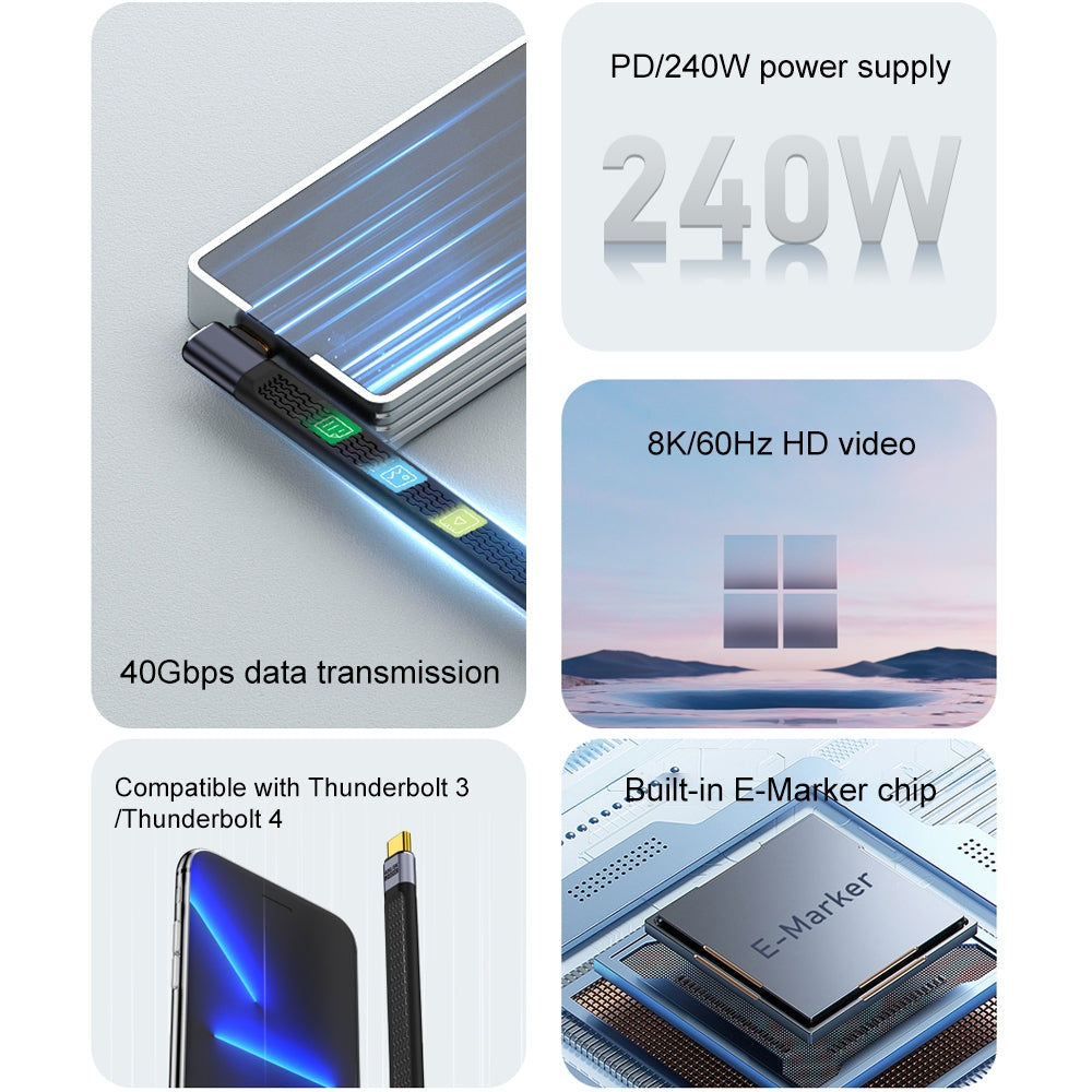 USB-C Data- en Oplaadkabel - USB-C OEM Angled 8K Video Versie 3, 240W, 0.15m, Zwart