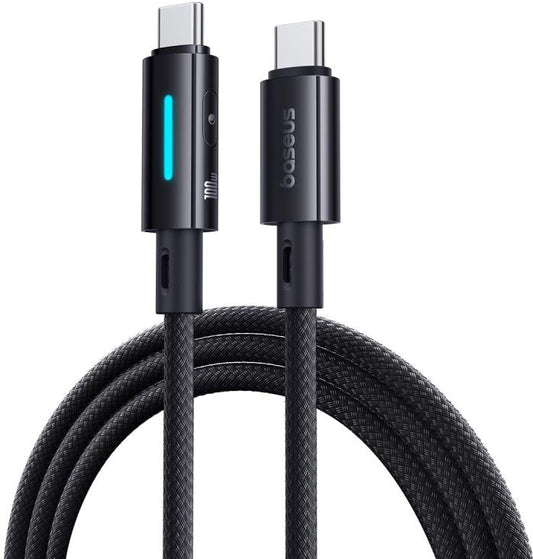 USB-C Data- en Oplaadkabel - USB-C Baseus Lit Button Control, 100W, 2m, Zwart P10379000121-01