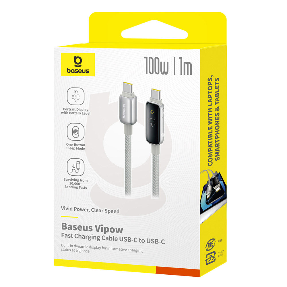 USB-C Data- en Oplaadkabel - USB-C Baseus Vipow Display, 100W, 1m, Grijs P10381802851-00