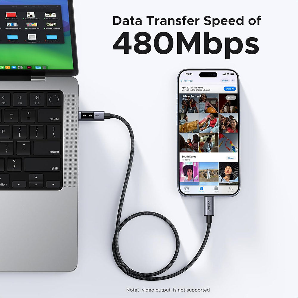 Câble de Données et de Charge USB-C - USB-C UGREEN L509, 100W, 2m, Gris