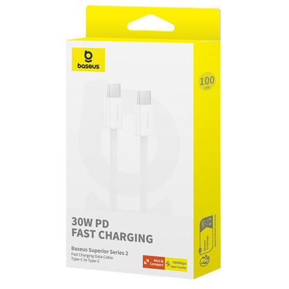 Câble de Données et de Charge USB-C - USB-C Baseus Superior Series 2, 30W, 1m, Blanc P10365200211-00