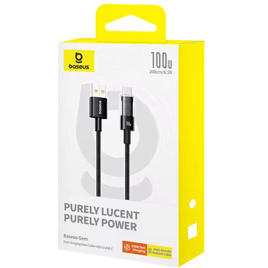Data- en Oplaadkabel USB-A - USB-C Baseus Gem, 100W, 2m, Zwart P10373002111-01