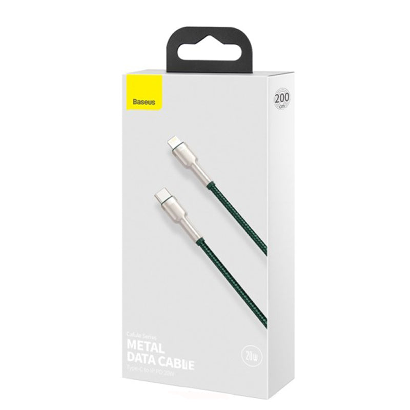 USB-C - Lightning Data en Oplaadkabel Baseus Cafule Metal Series, 20W, 2m, Groen CATLJK-B06
