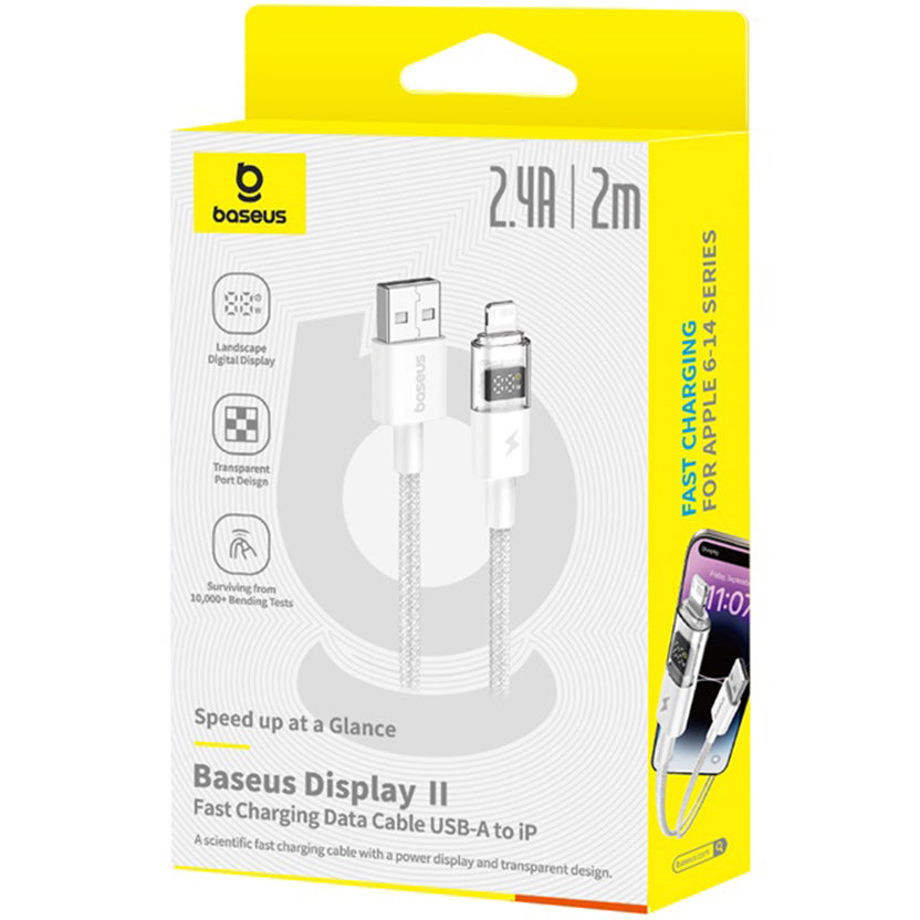 Data- en Oplaadkabel USB-A - Lightning Baseus Display 2, 18W, 2m, Wit P10382700211-01