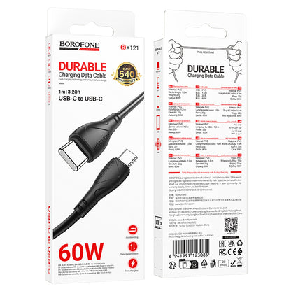 Câble de Données et de Charge USB-C - USB-C Borofone BX121 Energy, 60W, 1m, Noir
