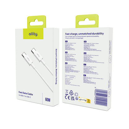 USB-C Data- en Oplaadkabel - USB-C Allity. AUC-03, 100W, 1m, Wit