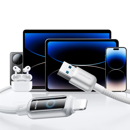 USB-A - Lightning Joyroom S-A55 StarFlight Display Data- en Oplaadkabel, 18W, 1.2m, Wit