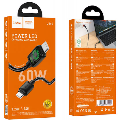 USB-C Daten- und Ladekabel - USB-C HOCO U146, 60W, 1,2m, Schwarz