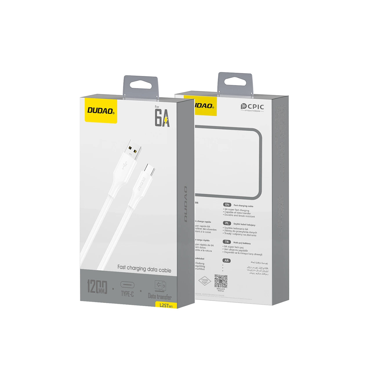 Câble de Données et de Charge USB-A - USB-C Dudao L2sT, 60W, 1.2m, Blanc