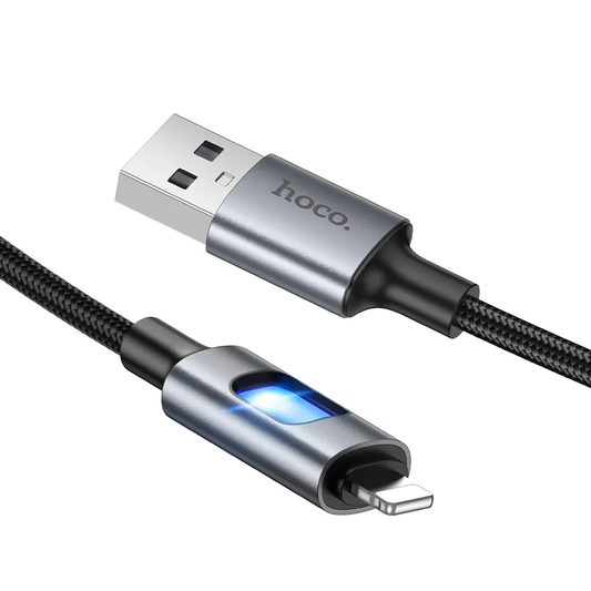 USB-A - Lightning Daten- und Ladekabel HOCO U144 Led, 18W, 1,2m, Schwarz