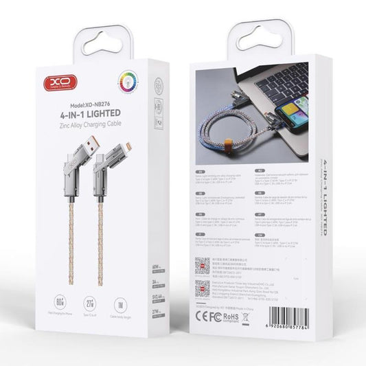 USB-C / USB-A - USB-C / Lightning Daten- und Ladekabel XO Design NB276, 60W, 1m, Grau