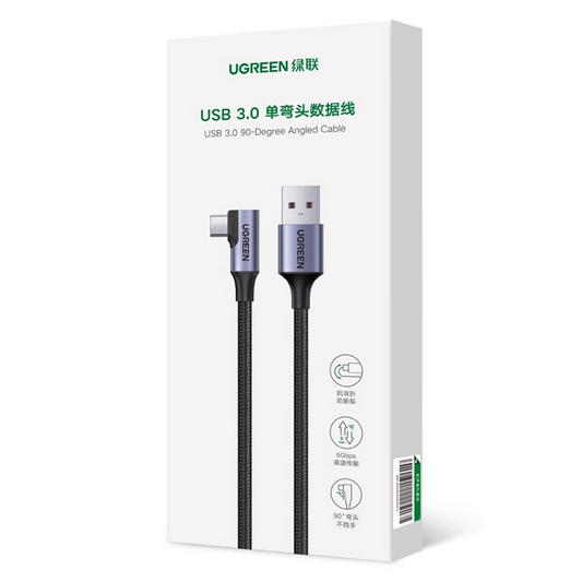 USB-A - USB-C Daten- und Ladekabel UGREEN US385 abgewinkelt, 60W, 1m, Grau 