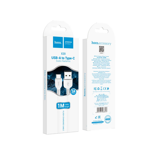Data- en Oplaadkabel USB-A - USB-C HOCO Flash X20, 18W, 1m, Wit
