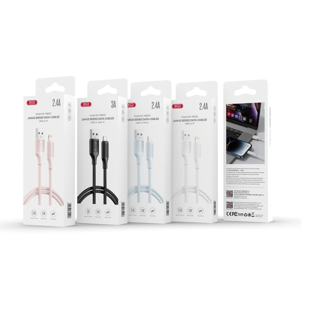 USB-A - USB-C Data- en Oplaadkabel XO Design NB265, 18W, 1m, Wit
