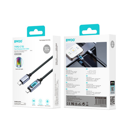 Câble de données et de charge USB-C - Lightning BWOO X324CL Display, 30W, 1m, Noir
