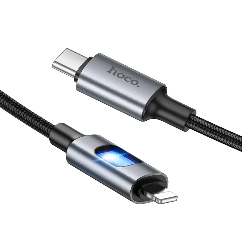 USB-C - Lightning Datakabel en Oplaadkabel HOCO U144 Led, 27W, 1,2m, Zwart