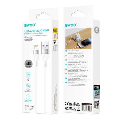Câble de données et de charge USB-A - Lightning BWOO X280L, 15W, 1m, Blanc
