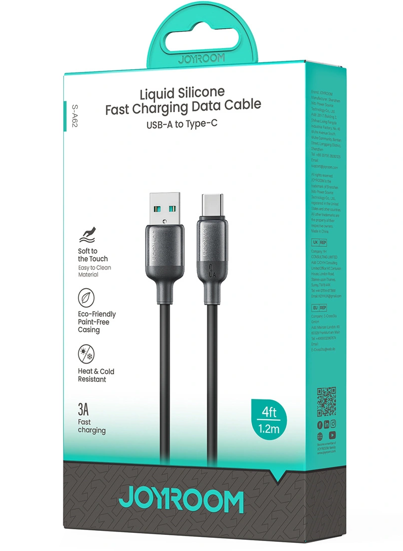 USB-A - USB-C Datakabel en Oplaadkabel Joyroom S-A62 Lively, 18W, 1,2m, Zwart