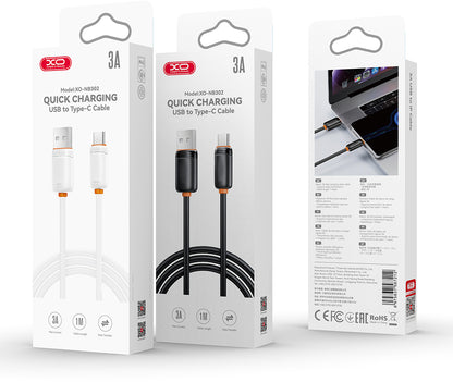 USB-A naar USB-C Gegevens- en Oplaadkabel XO Design NB302, 18W, 1m, Wit