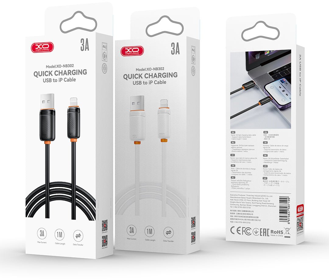 Daten- und Ladekabel USB-A - USB-C XO Design NB302, 18W, 1m, Schwarz