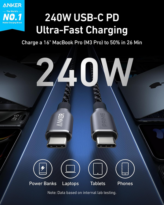 Anker Prime USB-C-auf-USB-C-Daten- und Ladekabel, 240 W, 0,9 m, Schwarz A88E2011