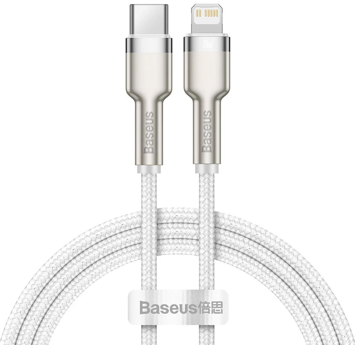 Gegevens- en oplaadkabel USB-C - Lightning Baseus Cafule Metaalserie, 20W, 1m, Wit CATLJK-A02